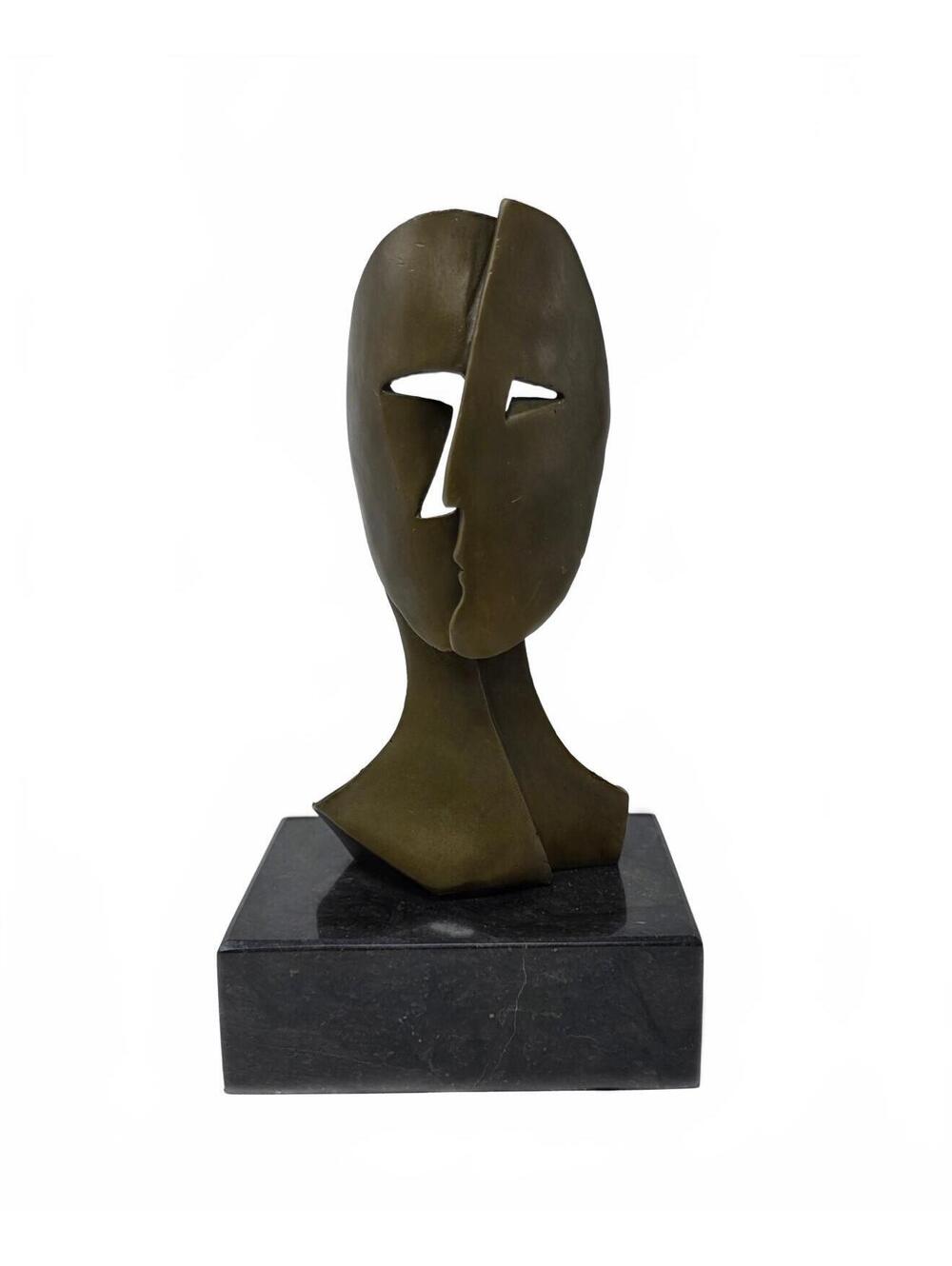 After Pablo Picasso Two Faces Bronze Sculpture Marble Base 10.75 Inch